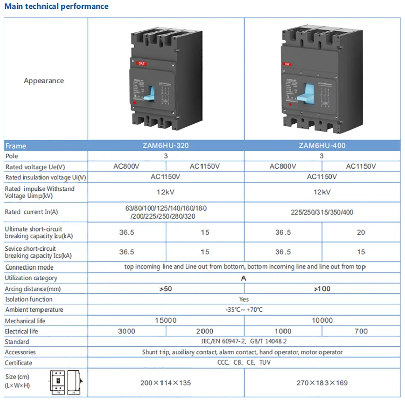 AC800V MCCB 400A Molded Case Circuit Breaker
