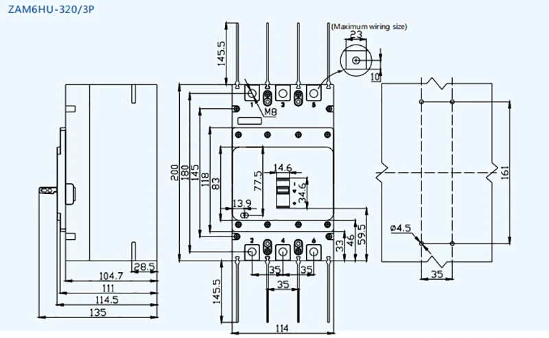 ZAM6HU AC800V MCCB 320A Circuit Breaker MX OF