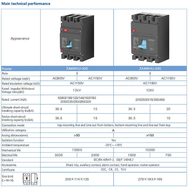 AC800V MCCB 250A Circuit Breaker